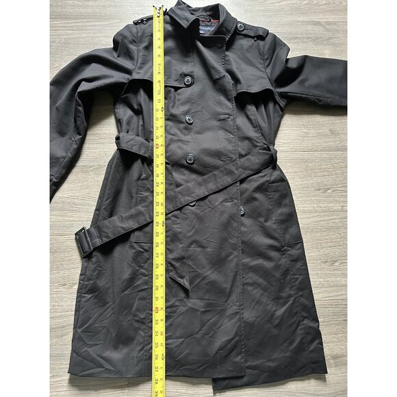 Tommy Hilfiger Belted Trench Coat Black w Navy Lining Size Large Double Breasted - Picture 4 of 8